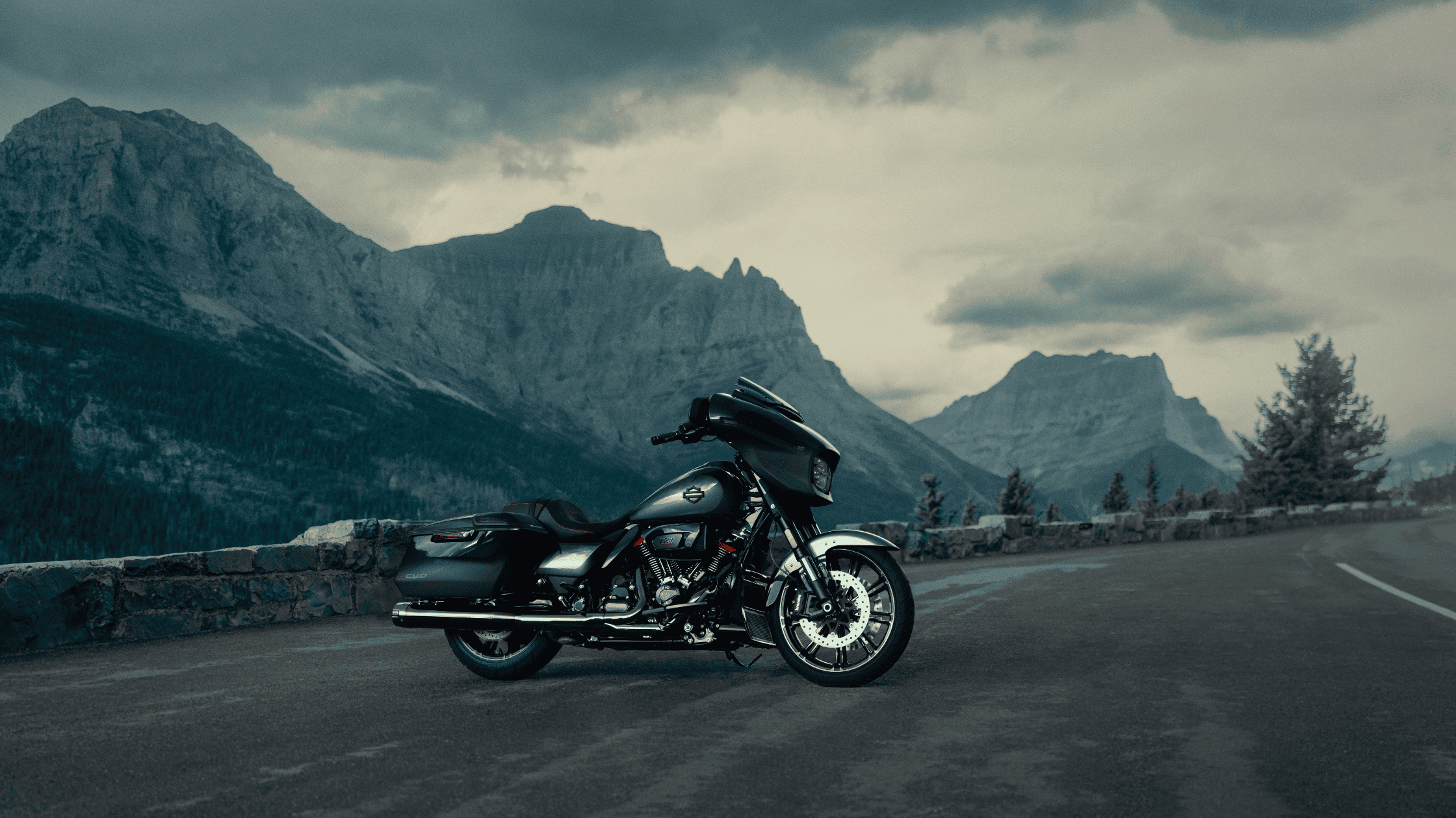 Black 2025 CVO Street Glide parked against mountain views near Covington, GA